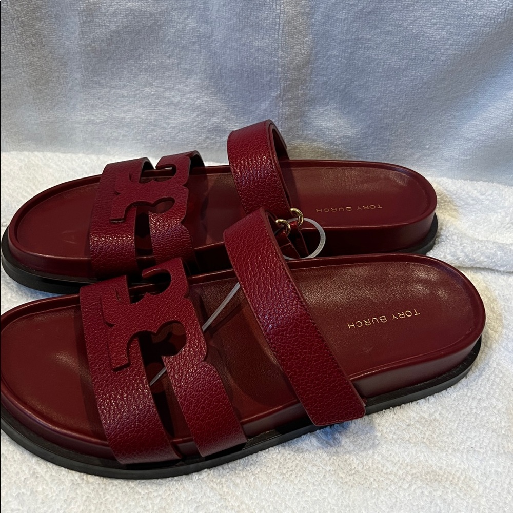 Women's Red Leather Slide Sandals size 8.5 - Picture 4 of 13